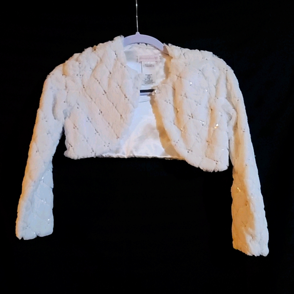 White faux fur cropped jacket